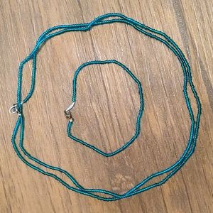 Layered Beaded Choker & Bracelet, Teal 💙💚